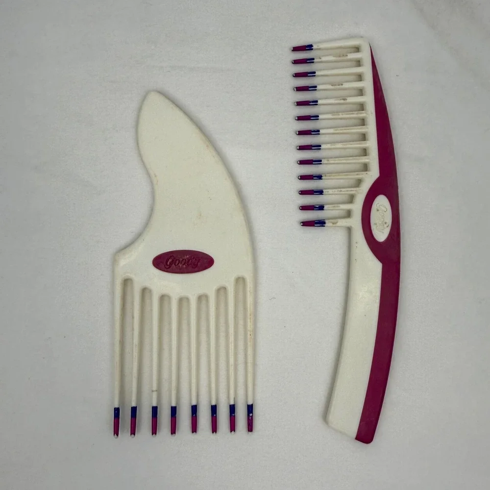 Vintage Goody Hair Comb and Pick Set White Magenta Blue Pink Tipped Retro 2pc‎